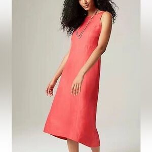 J Jill Elliptical Hem A-line Linen Blend Midi Dress Strawberry Sz Large Petite